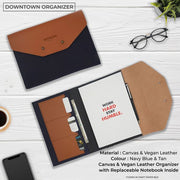 Downtown Vegan Leather Organizer - Navy Blue & Tan Brown