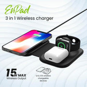 EVM Black Enpad 3 in 1 Wireless Charging Station EK10190