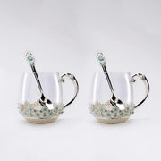 Flower Motif Silver Tea Cup Set Of Two