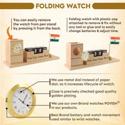 Personalised Beige Wooden Desk Organiser with Clock, Calendar, Pen Stand and Indian Flag