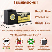 Personalised Black with Printed Name Plate with Calendar, Mobile stand, Pen Stand and Clock