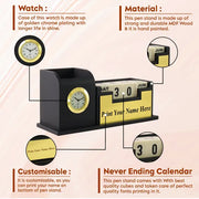 Personalised Black with Printed Name Plate with Calendar, Mobile stand, Pen Stand and Clock