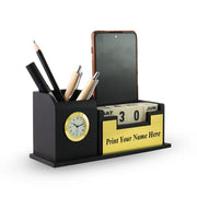 Personalised Black with Printed Name Plate with Calendar, Mobile stand, Pen Stand and Clock