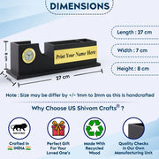 Personalised Matt Black Wooden Desktop with Name Plate, Mobile stand, Pen Stand, Clock and Card Holder
