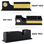 Personalised Matt Black Wooden Desktop with Name Plate, Mobile stand, Pen Stand, Clock and Card Holder