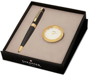 Sheaffer Glossy Black 300 G9325 Ballpoint Pen with Gold Tone Trim and Table Clock
