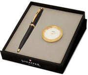 Sheaffer Glossy Black S100 9322 Ballpoint Pen with Gold Tone Trim and Table Clock