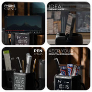 Desk Boss - Dark Edition - Bluetooth Speaker, Phone Holder with Digital Clock